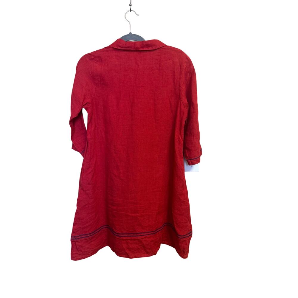 embellish red 1/4 button neck 100% linen tunic dress womens x small - Picture 2 of 7